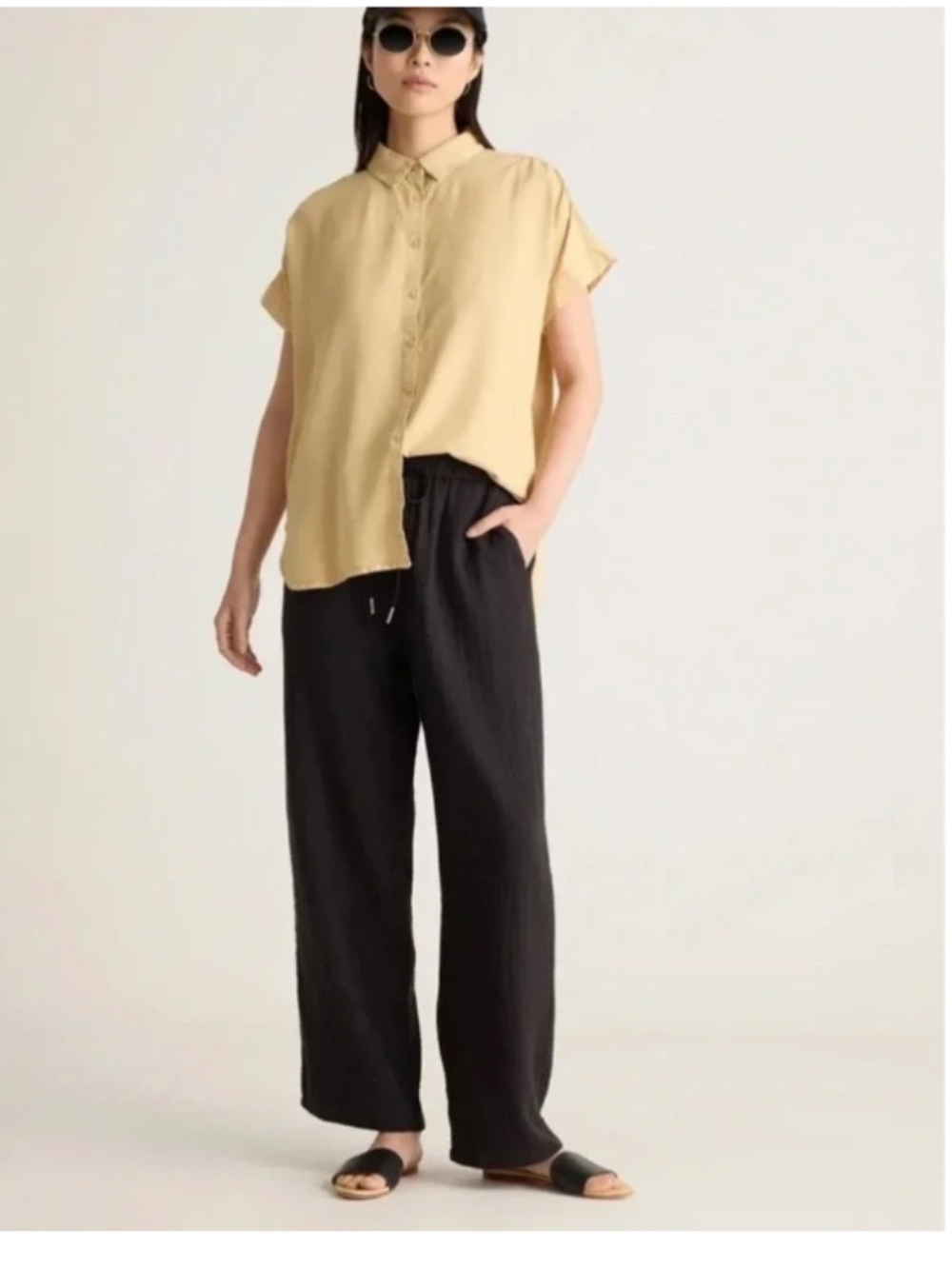 Quince 100% Organic Cotton Gauze Straight Leg Pants Black Size Medium